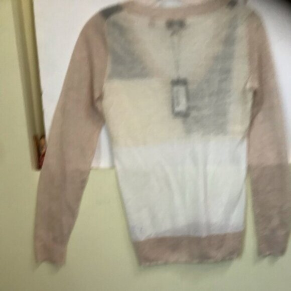 Ted Baker NEW Intarsia Cotton Linen Lightweight Color Block V Neck Sweater Top S - Picture 3 of 16